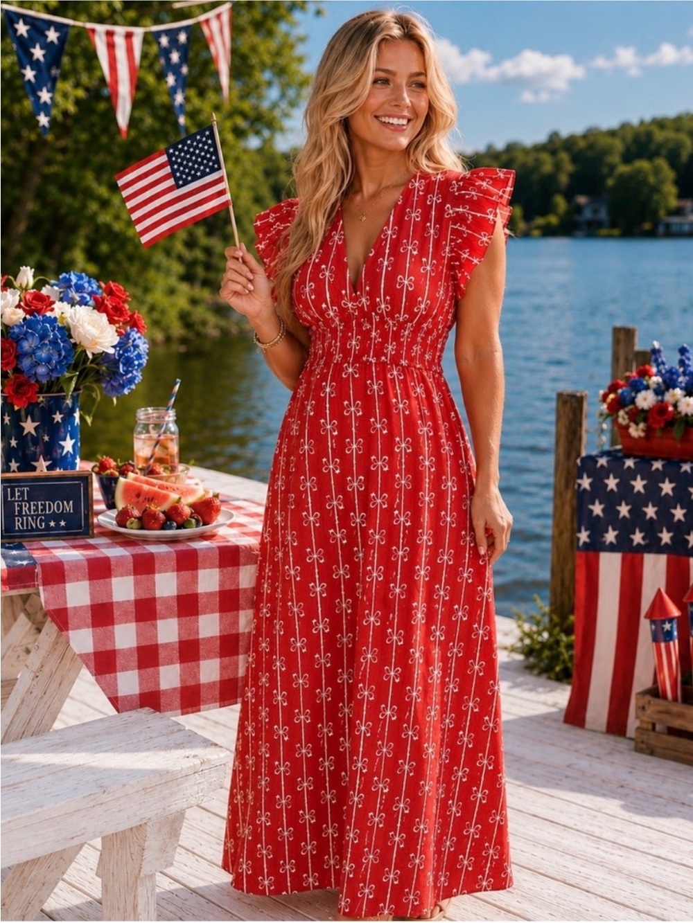 NWT Sail to Sable Bow Maxi Dress Red Size XS - Picture 2 of 12